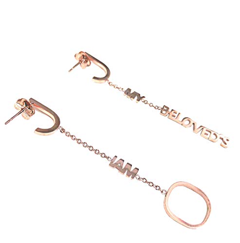 Belovedone® rose gold plated stainless steel earrings, long tassel eardrop, asymmetrical dangle earrings 